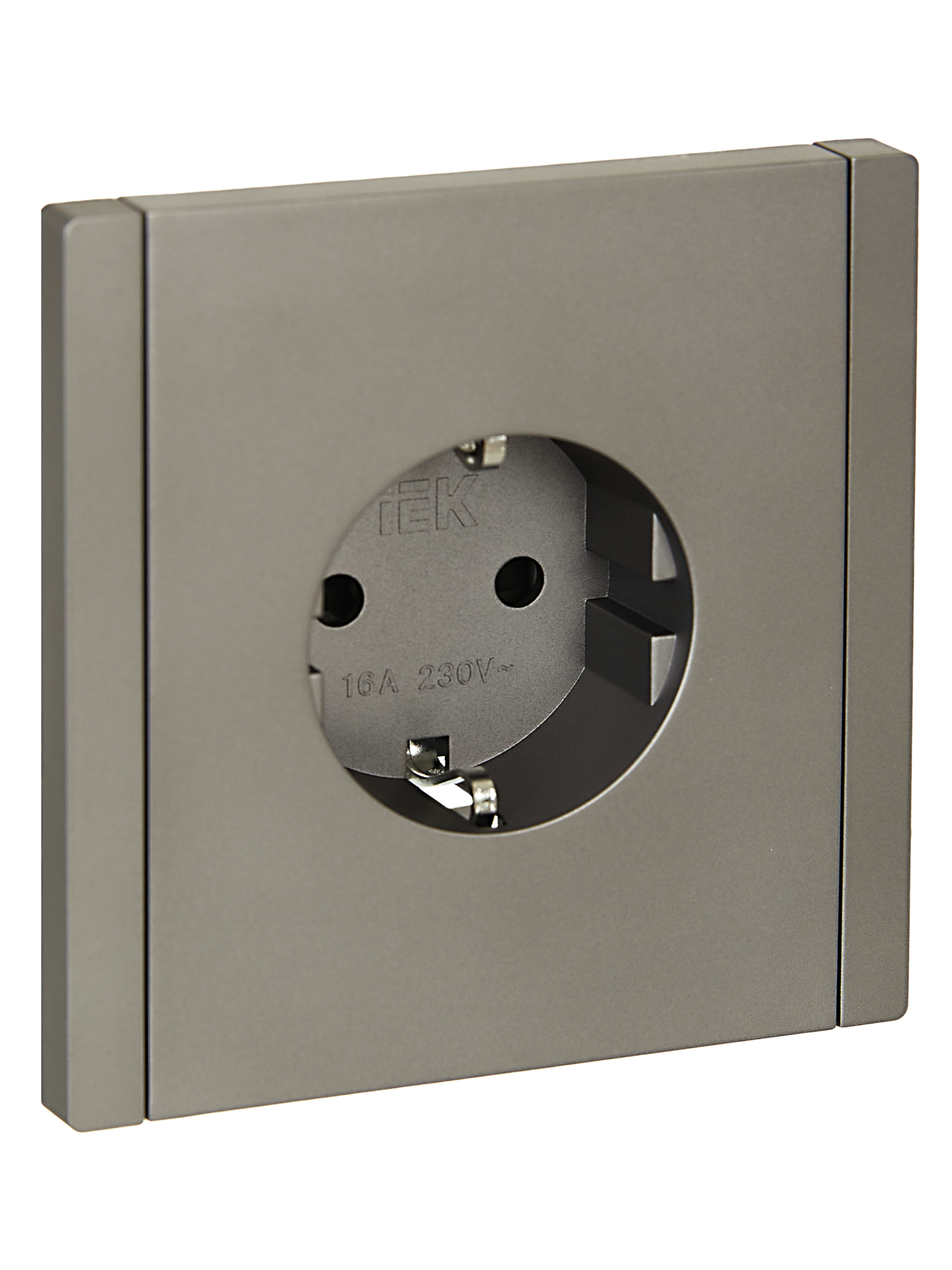 FORTE&PIANO Розетка 1-местная с заземлением с защитными шторками безвинтовое крепление 16А FP513 сталь IEK FP-R14-16-1-K46