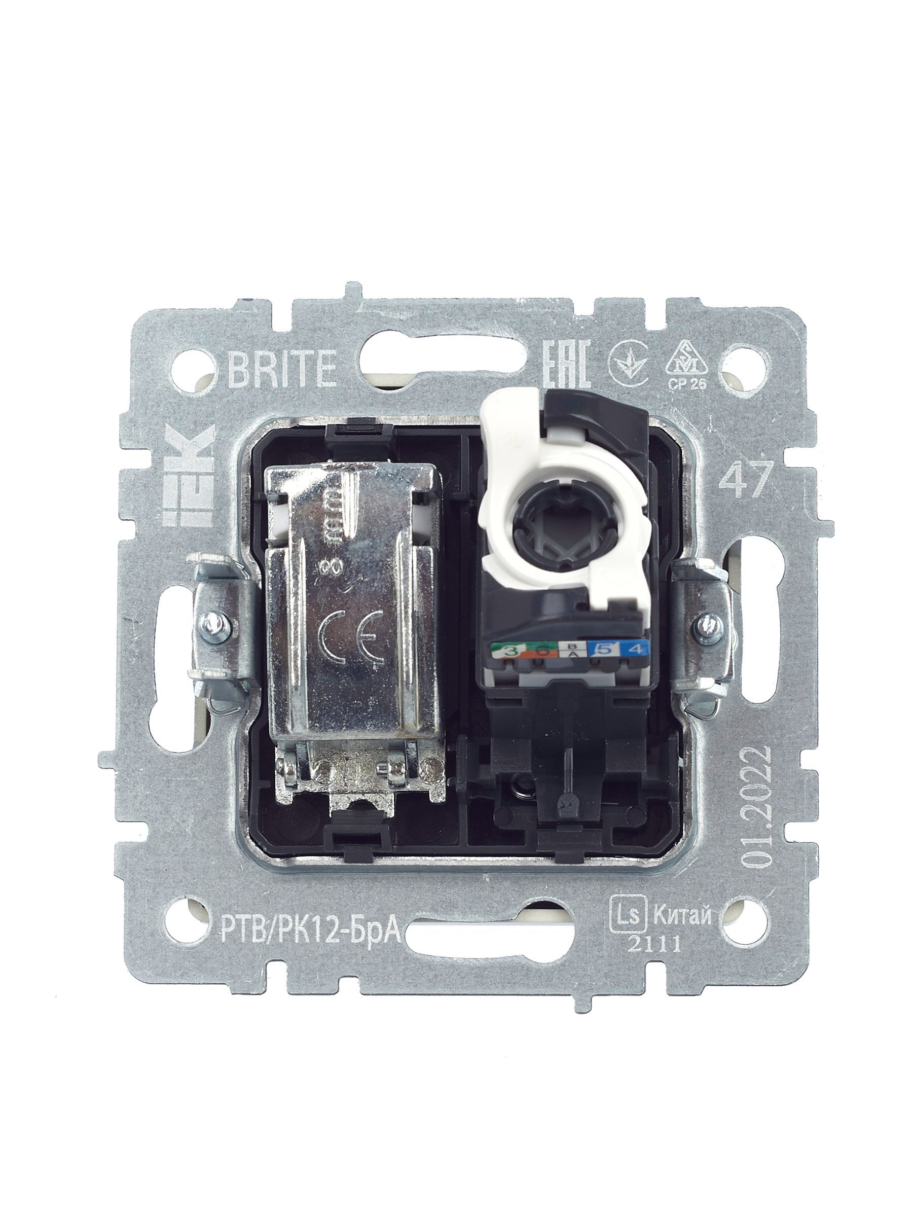 BRITE Розетка двойная TV+RJ45 кат.5E РТВ/РК12-БрА алюминий IEK - Фото 4