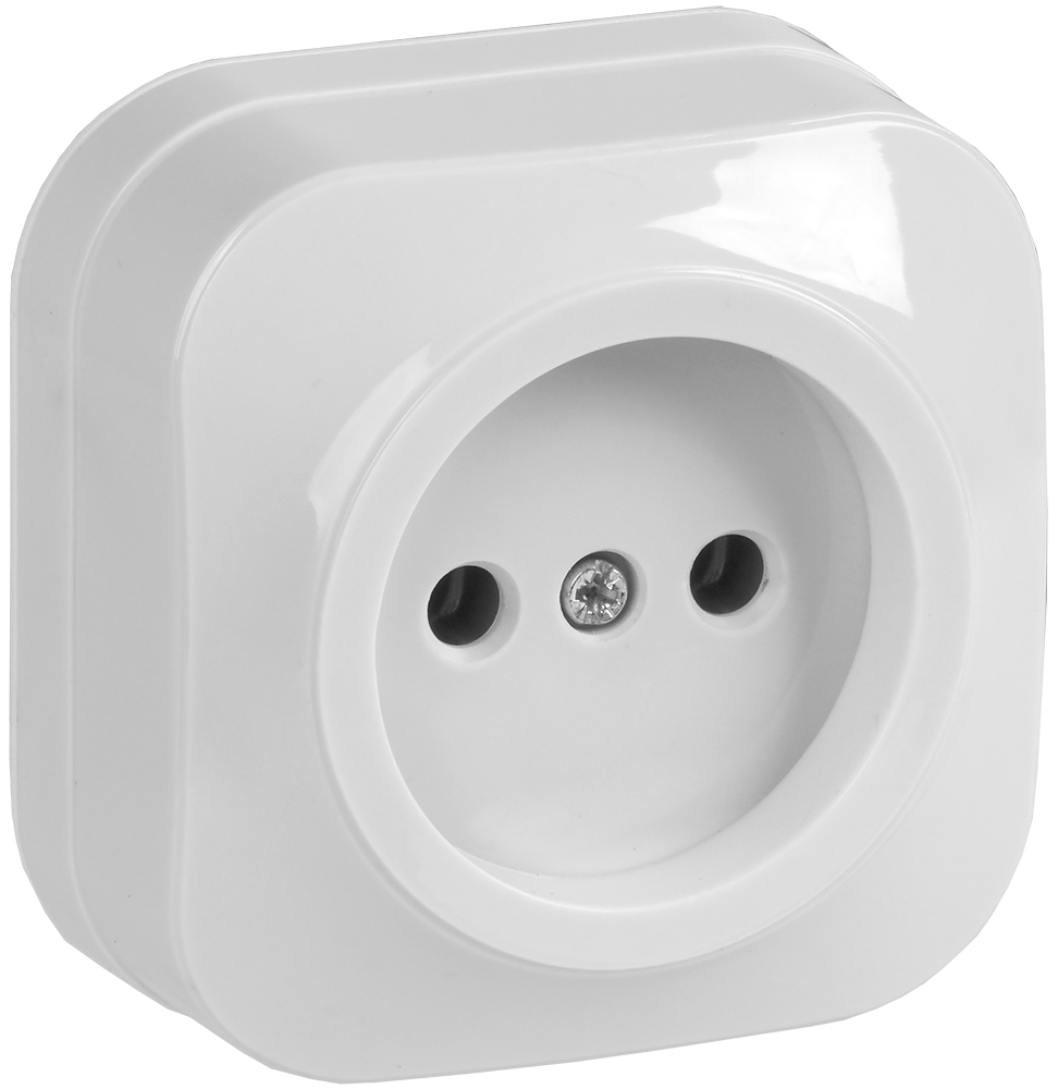 GLORY Розетка 1-местная для открытой установки без заземления без защитных шторок 10А РС20-2-ХБ белый IEK ERH10-K01-10