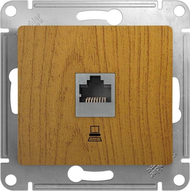 Розетка компьютерная 1-м СП Glossa RJ45 кат.5E механизм дерево дуб SE GSL000581K