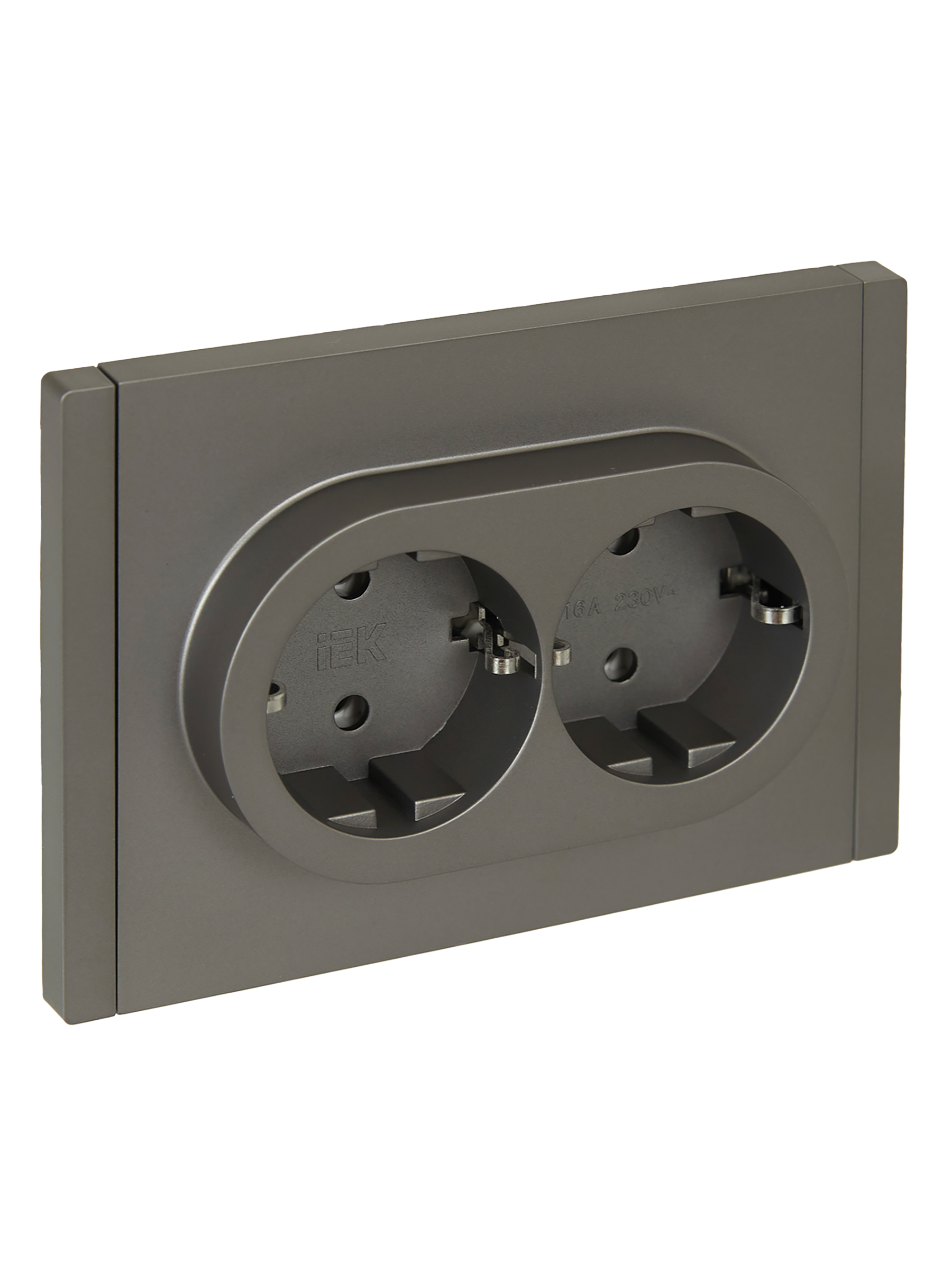 FORTE&PIANO Розетка 2-местная с заземлением без защитных шторок безвинтовое крепление 16А FP524 сталь IEK FP-R21-16-1-K46