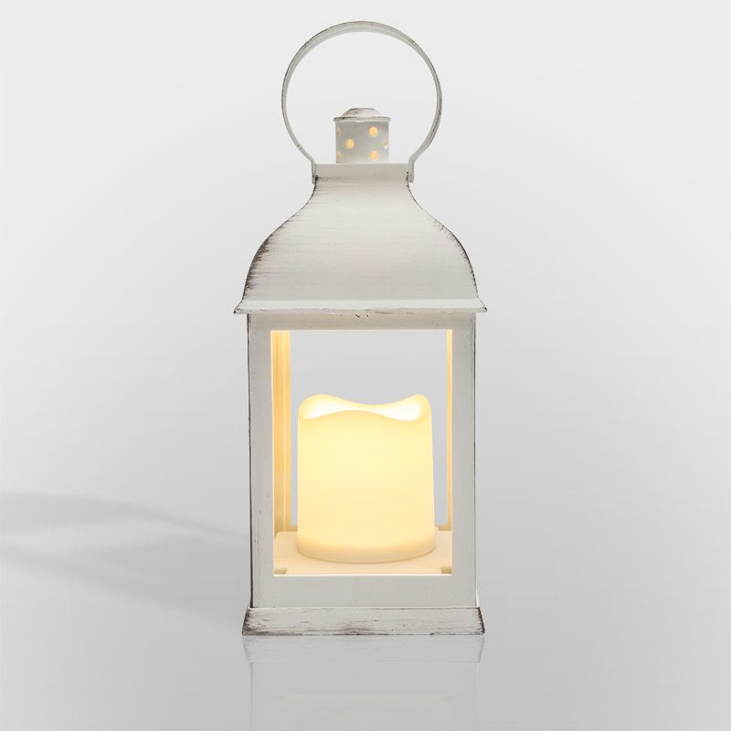 Декоративный фонарь со свечкой, белый корпус, размер 10,5х10,5х22,35 см, цвет ТЕПЛЫЙ БЕЛЫЙ - Фото 5