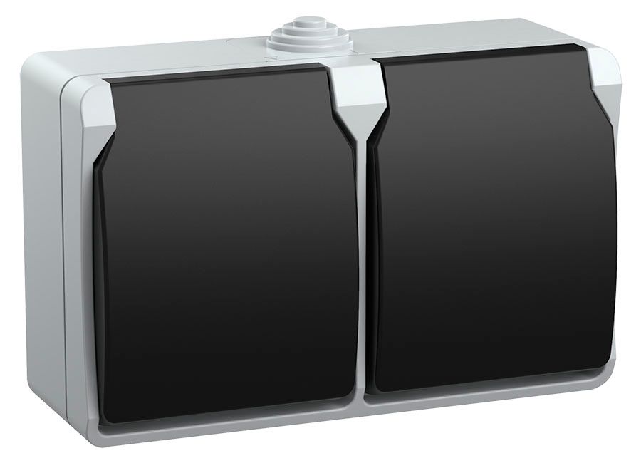 FORS Розетка 2-местная с заземлением для открытой установки 16А IP54 РСб22-3-ФСр серый IEK ERS22-K03-16-54-DC