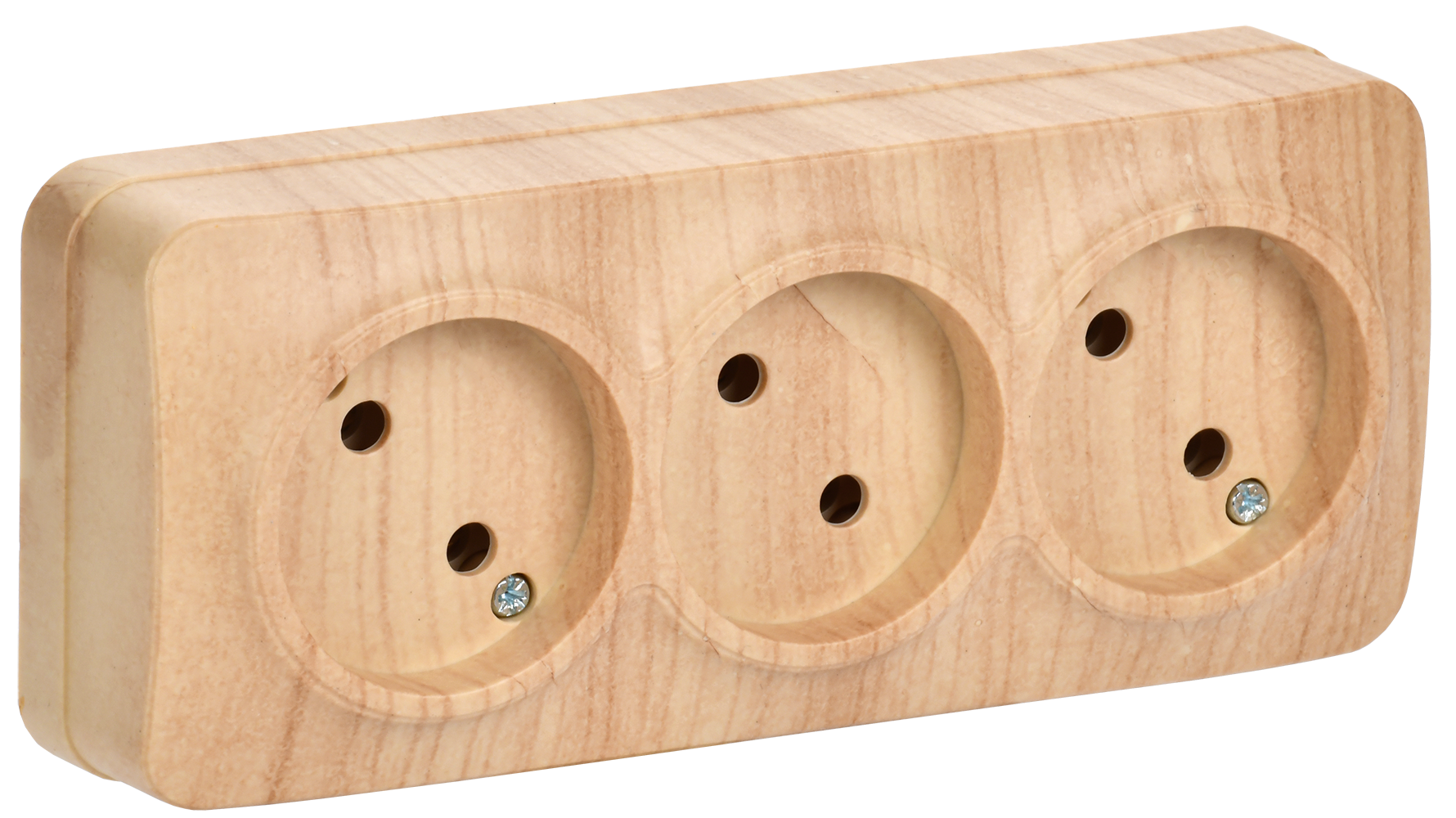 GLORY Розетка 3-местная для открытой установки без заземления без защитных шторок 10А РС23-2-ХС сосна IEK ERH30-K34-10