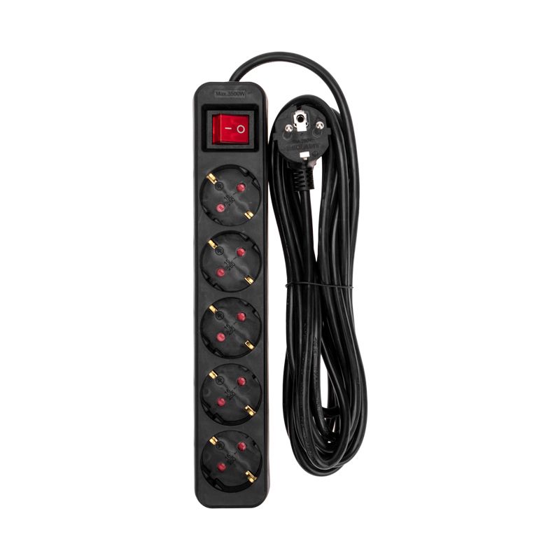 Удлинитель STANDARD 5 гнезд, 5м, 3х1,0мм², с/з, с выключателем, черный REXANT 13-4039