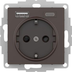 Розетка AtlasDesign 16А с 2-мя заряд. устройствами USB тип A+C 5В/2.4А 2х5В/1.2А механизм мокко SE A 1555360