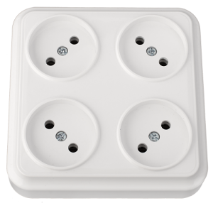 Розетка штепсельная четырехместная для открытой установки квадратная РА16-0191 11282BY