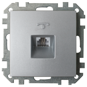 Розетка телефонная четырехконтактная скрытой установки ТР4-037 серебро