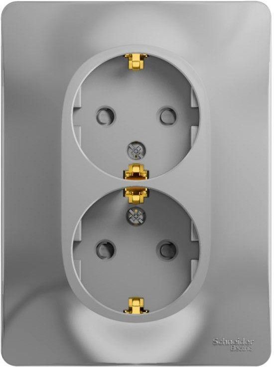 Розетка 2-м СП Glossa 16А IP20 с заземл. защ. шторки в сборе алюм. SE GSL000326