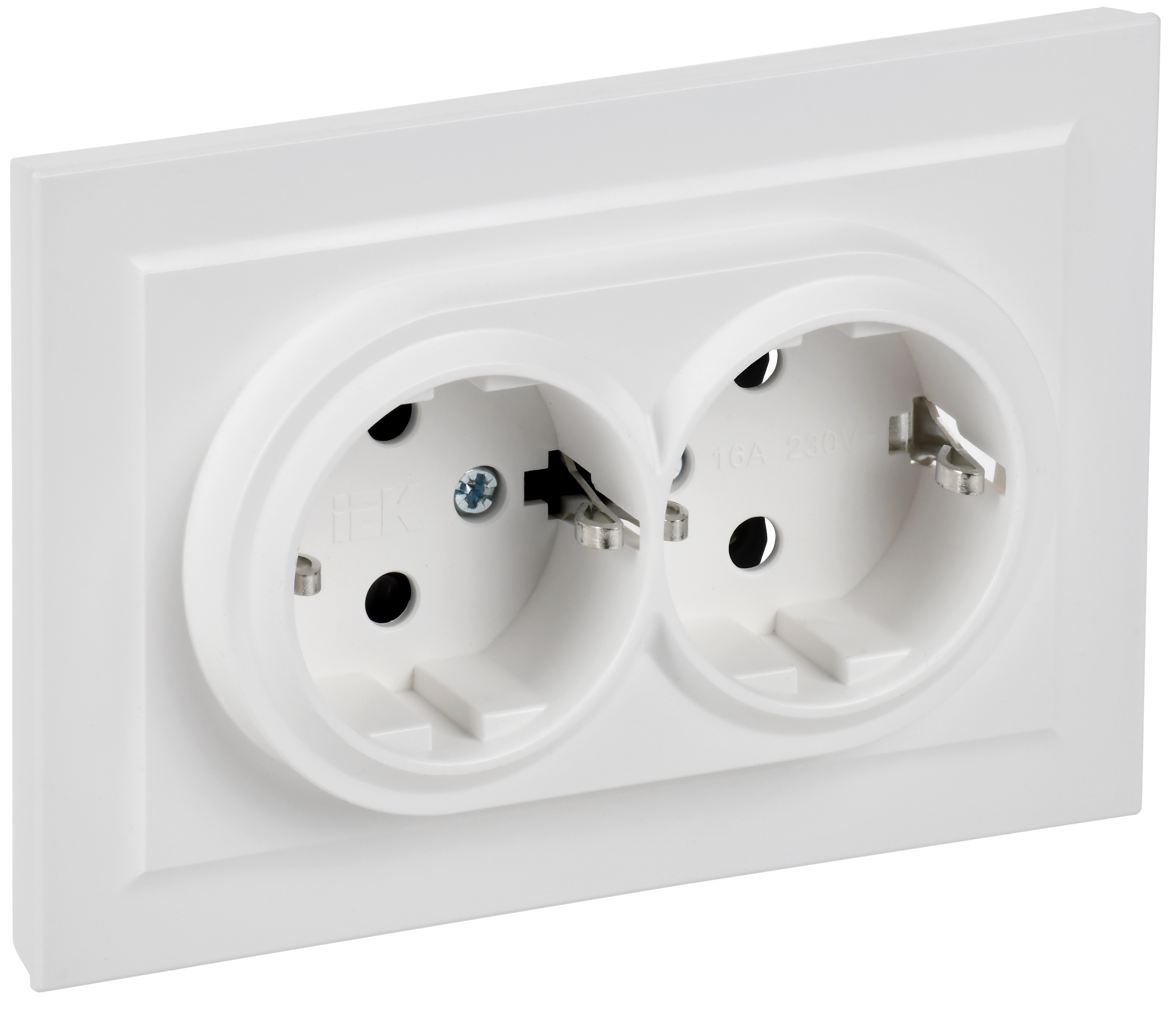 BRITE Розетка 2-местная с заземлением без защитных шторок 16А в сборе РС12-3-БрАБ арктический белый IEK BR-R21-16-K91-F