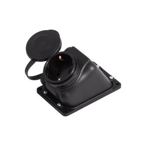 Розетка РП-16-132 одноместная каучуковая переносная брызгозащищенная угловая черная РП-16-132