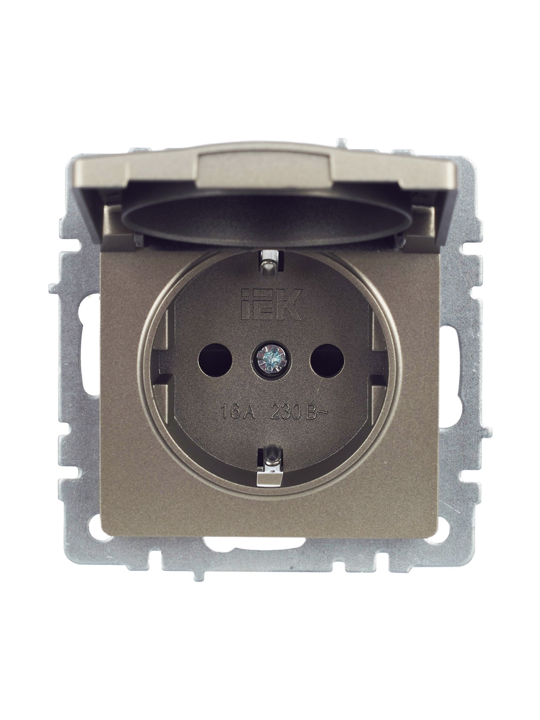 BRITE Розетка 1-местная с заземлением с защитными шторками и крышкой 16А IP44 РСбш10-3-44-БрШ шампань IEK - Фото 8