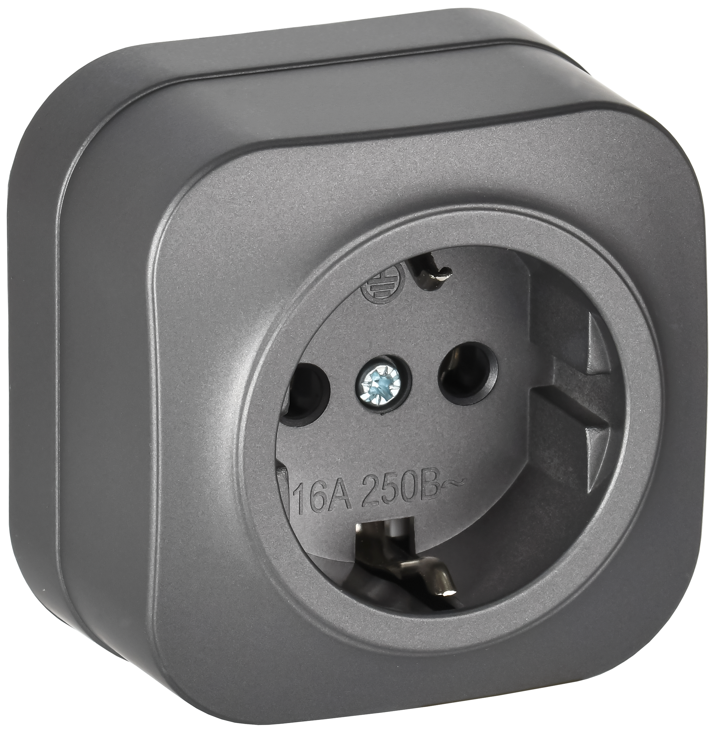 GLORY Розетка 1-местная для открытой установки с заземлением без защитных шторок 16А РС20-3-ХСм сталь матовый IEK ERH11-K46M-16