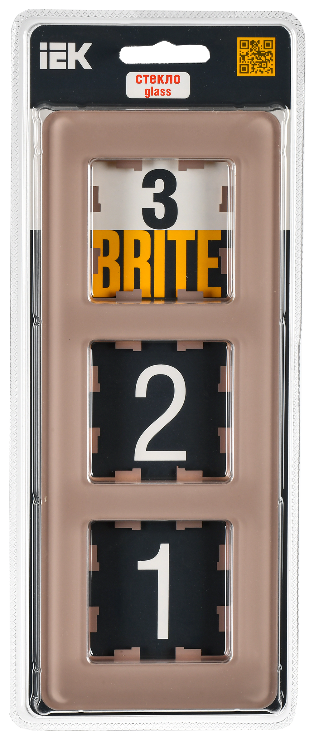 BRITE Рамка 3-местная РУ-3-2-Бр стекло дымчатый RE IEK - Фото 2