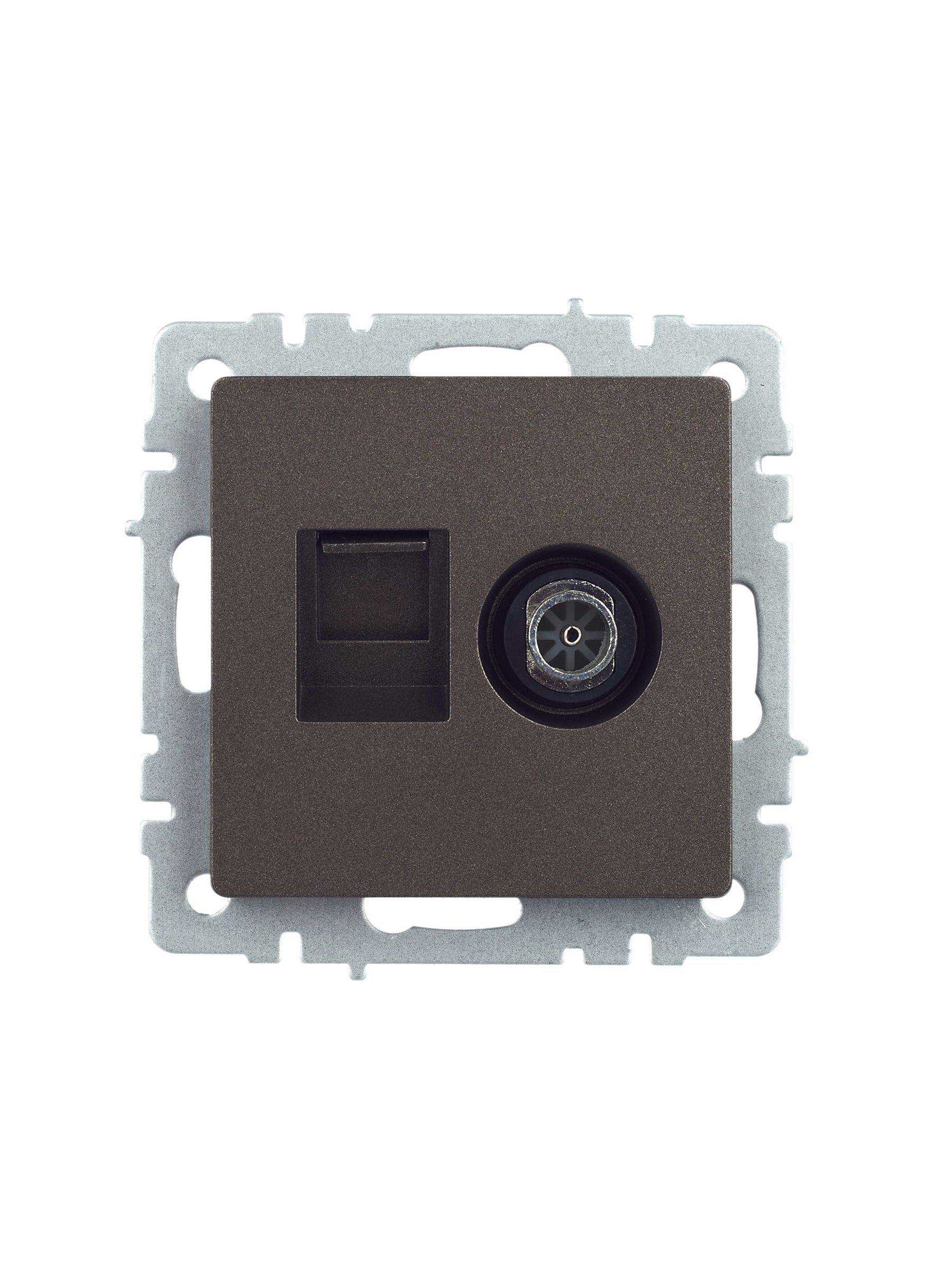 BRITE Розетка двойная TV+RJ45 кат.5E РТВ/РК12-БрТБ темная бронза IEK - Фото 3