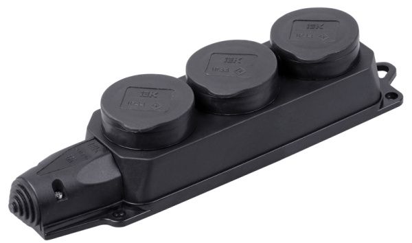 Розетка (колодка) 3-местная РБ33-1-0м с защитными крышками IP44 ОМЕГА каучук IEK PKR61-016-2-K02