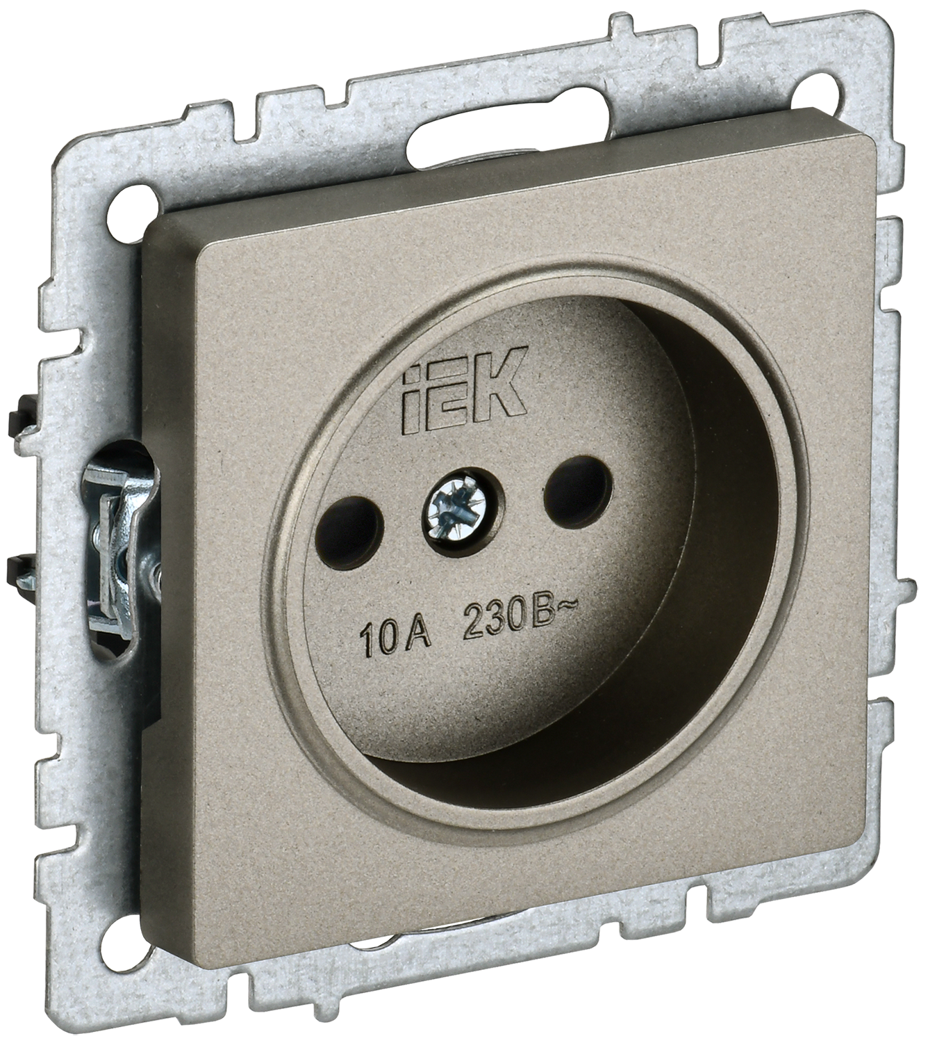 BRITE Розетка 1-местная без заземления с защитными шторками 10А РСш10-2-БрШ шампань IEK