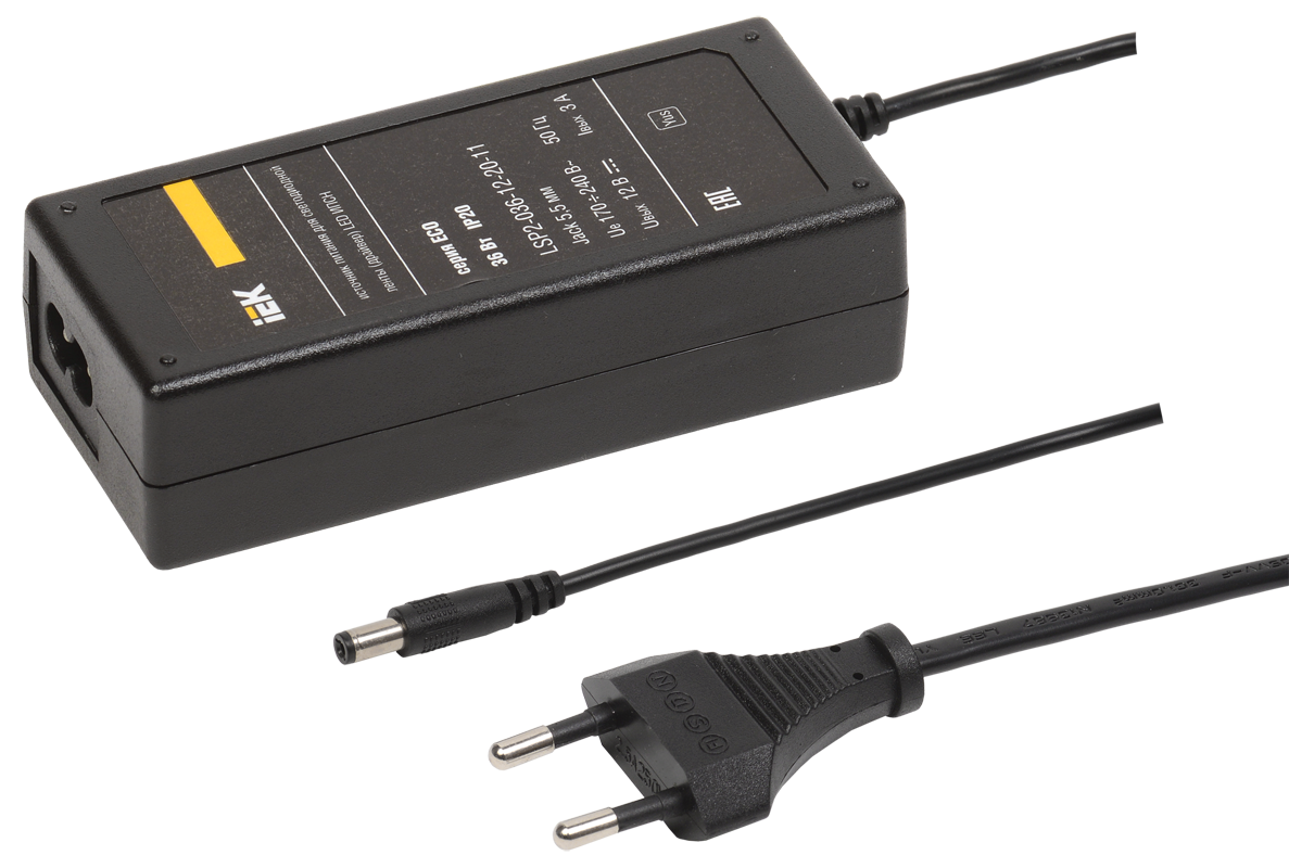 Драйвер LED ИПСН-ECO 36Вт 12В сетевая вилка-блок-Jack5,5 IP20 IEK LSP2-036-12-20-11