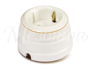 Розетка ретро фарфоровая двухполюсная с з/к,  в компл с подъемной рамкой 16А 250В, цвет - белый  GE70301-50