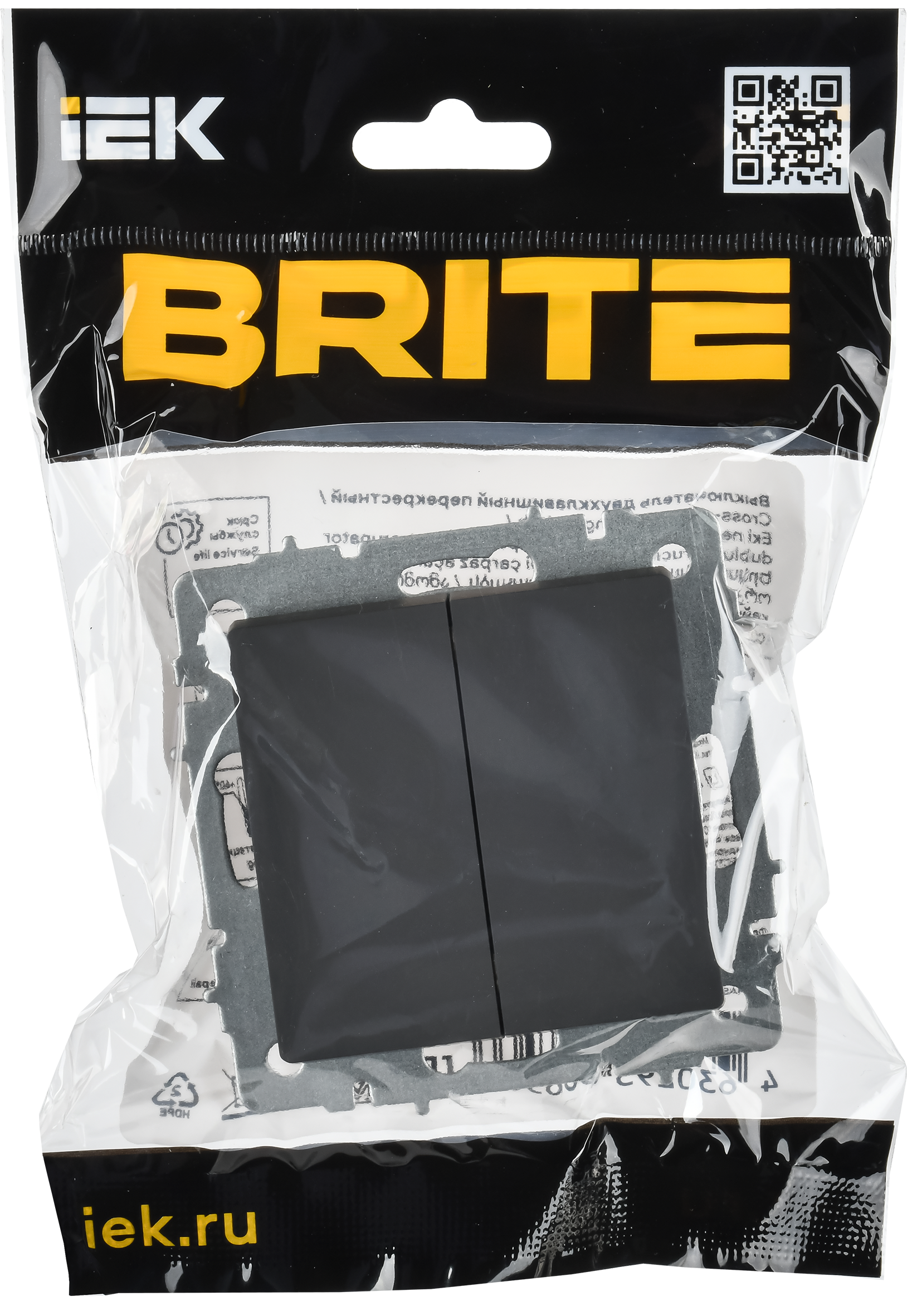 BRITE Выключатель 2-клавишный перекрестный 10А ВС10-2-3-БрГ графит IEK - Фото 2