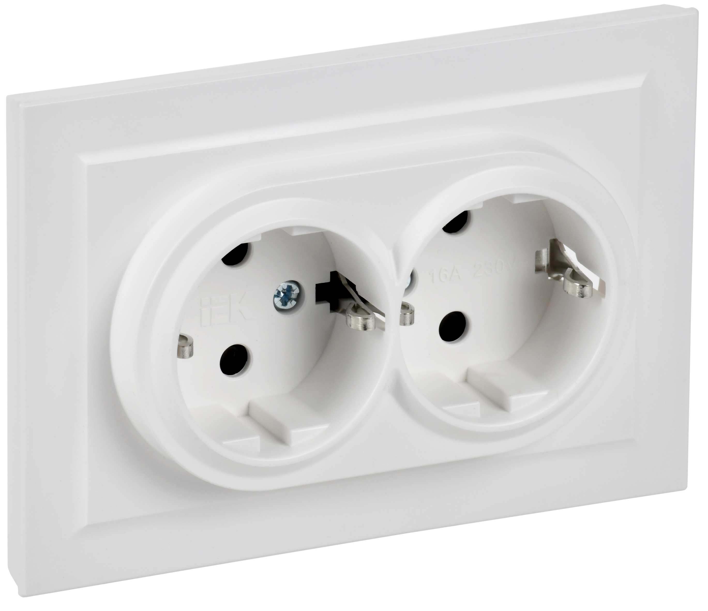 BRITE Розетка 2-местная с заземлением с защитными шторками 16А в сборе РСш12-3-БрАБ арктический белый IEK BR-R24-16-K91-F