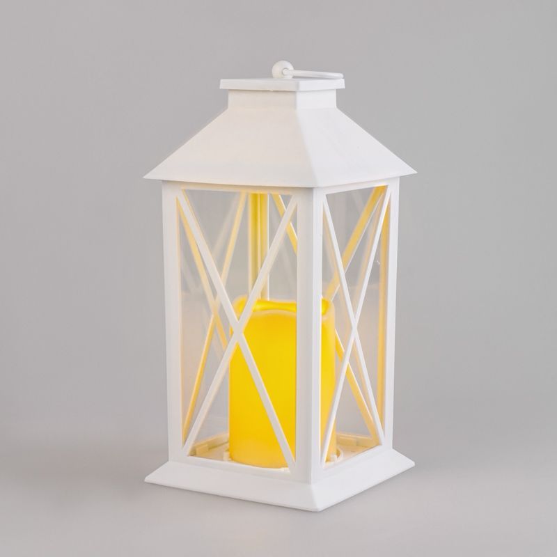 Декоративный фонарь со свечой 14x14x29 см, белый корпус, теплый белый цвет свечения NEON-NIGHT 513-046