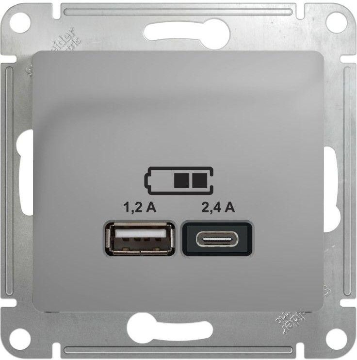 Розетка USB Glossa тип A+C 5В/2.4А 2х5В/1.2А механизм алюм. SE GSL000339