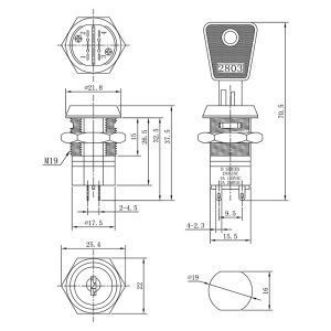 Выключатель ключ Ø19 250V 2А (4с) ON-ON  REXANT