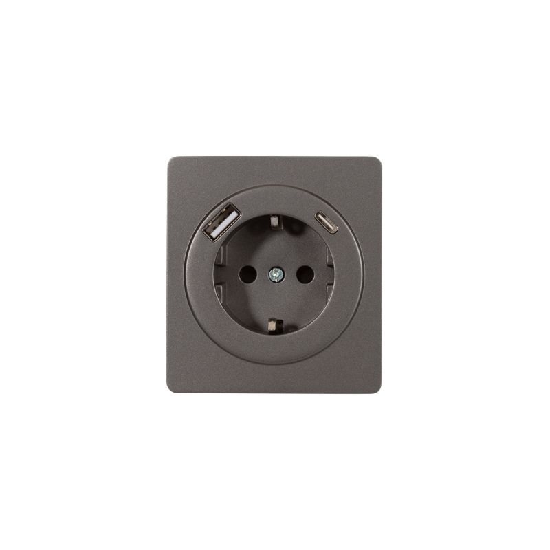 Розетка ROUND 1-ая с/з с/у з/ш 16А с USB A+C быстрой зарядки 5В/3А титан KRANZ KR-78-0704-2