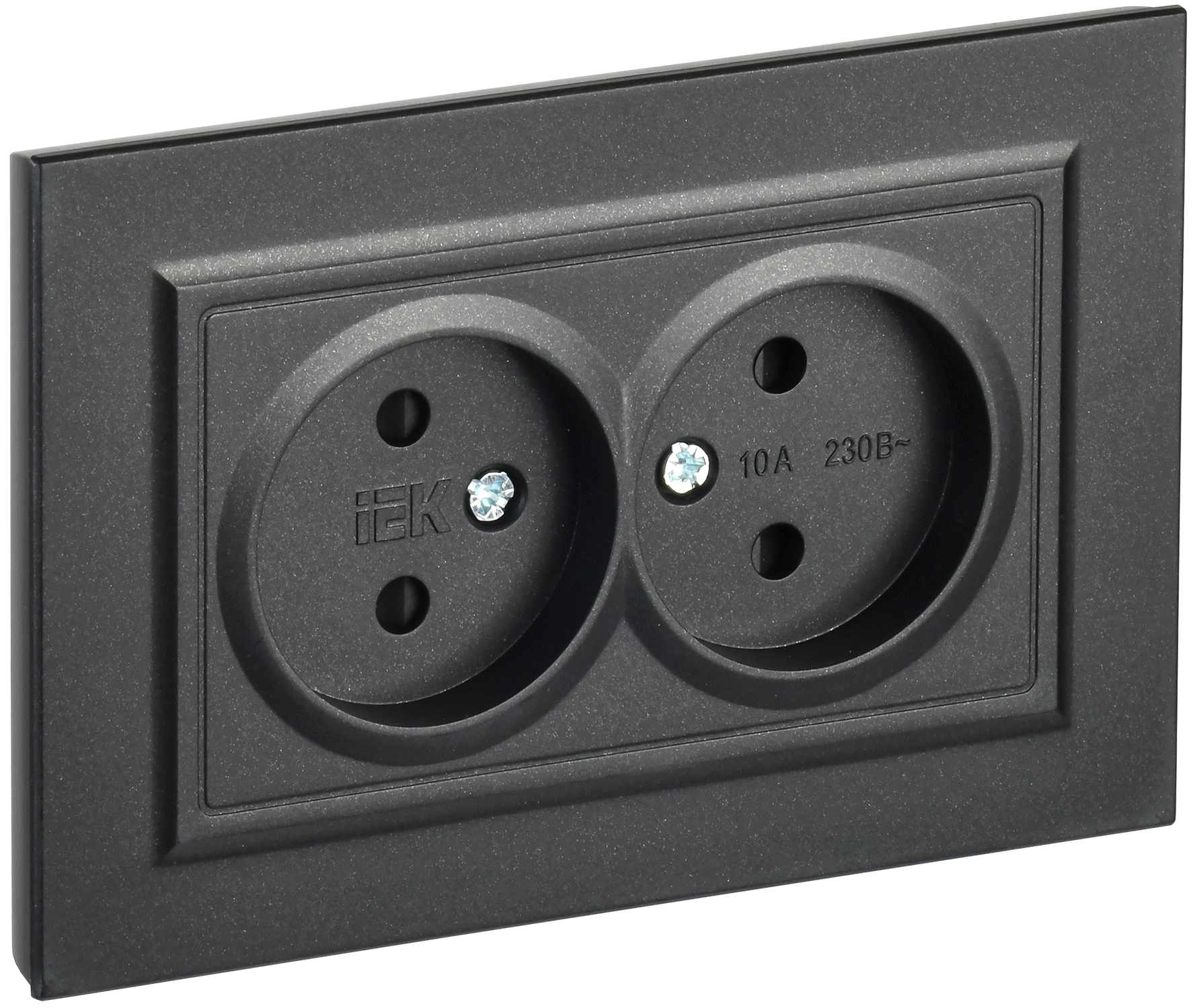 BRITE Розетка 2-местная без заземления с защитными шторками 10А в сборе РСш12-2-БрЧ черный IEK BR-R23-10-K02-F