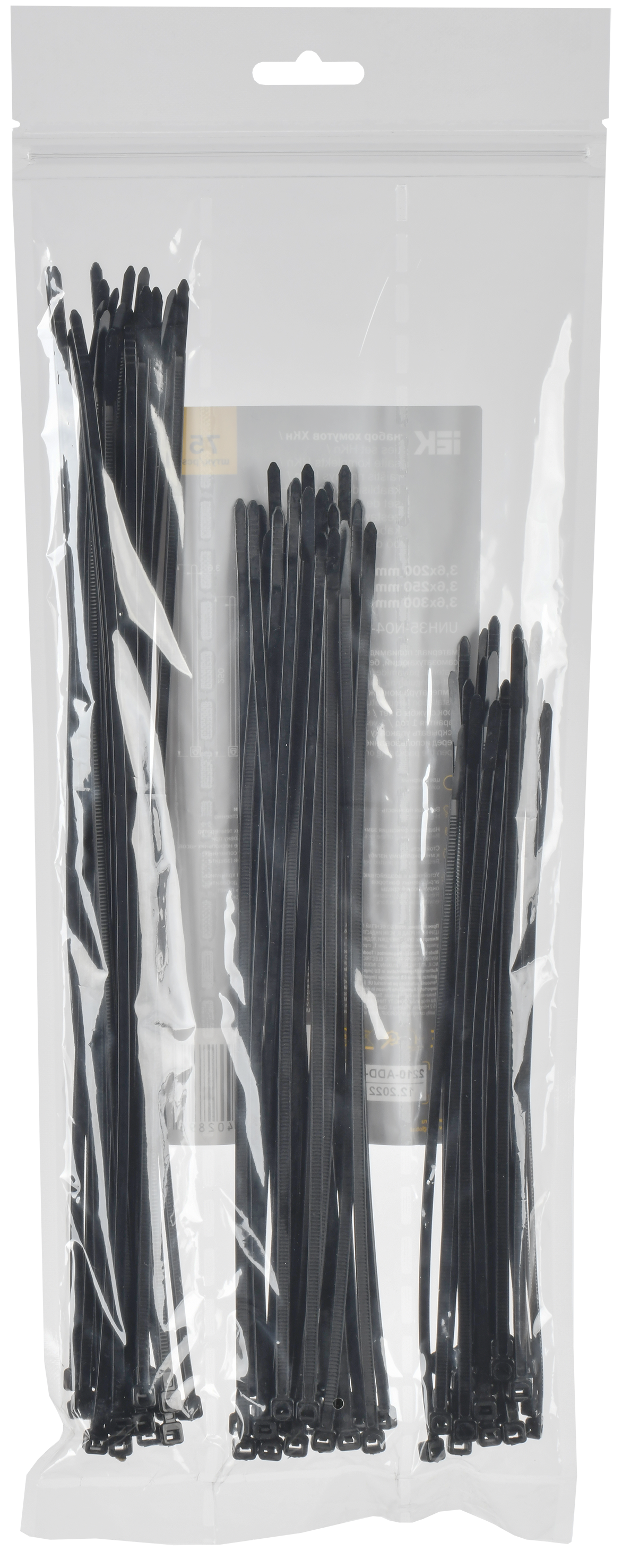 Набор хомутов 3,6х200; 3,6х250; 3,6х300 черные (75шт/упак) IEK UNH35-N04-075