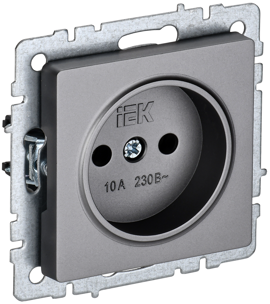 BRITE Розетка 1-местная без заземления без защитных шторок 10А РС10-1-0-БрС сталь IEK BR-R10-10-K46