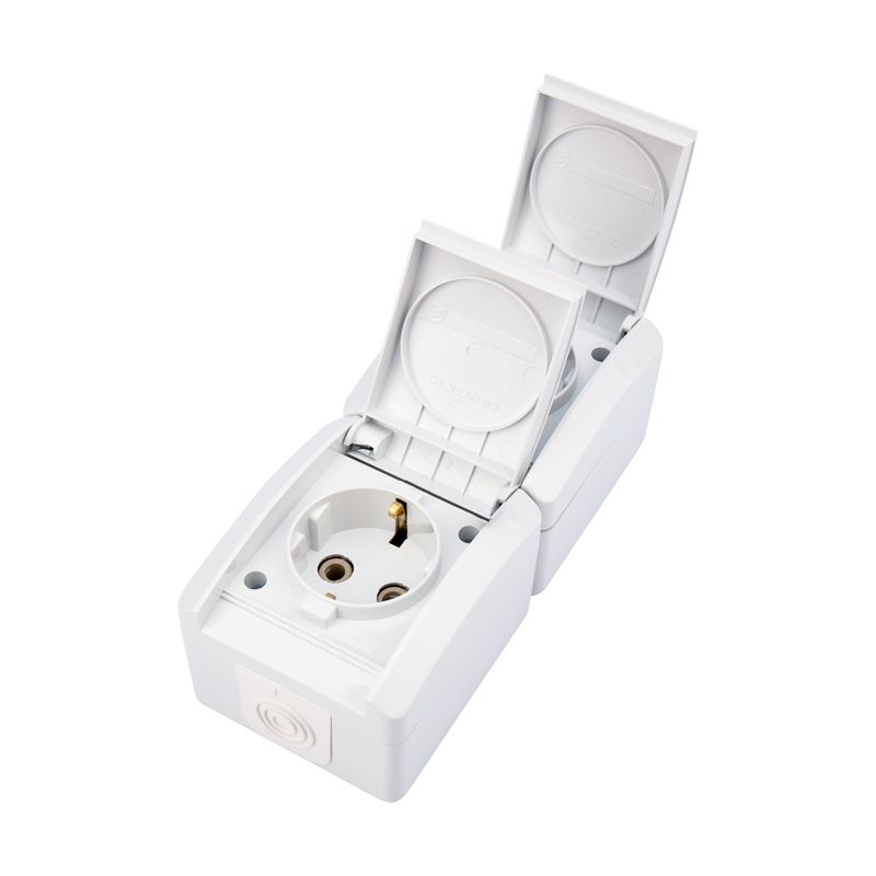 Блок вертикальный 2 розетки (керамика) INDUSTRIAL IP54 с/з, о/у, белый KRANZ - Фото 2