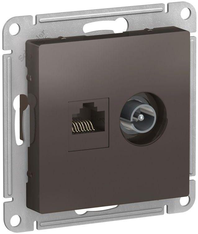 Розетка компьютерная + телевизионная 2-м AtlasDesign RJ45 кат.5E + TV механизм мокко SE ATN000689