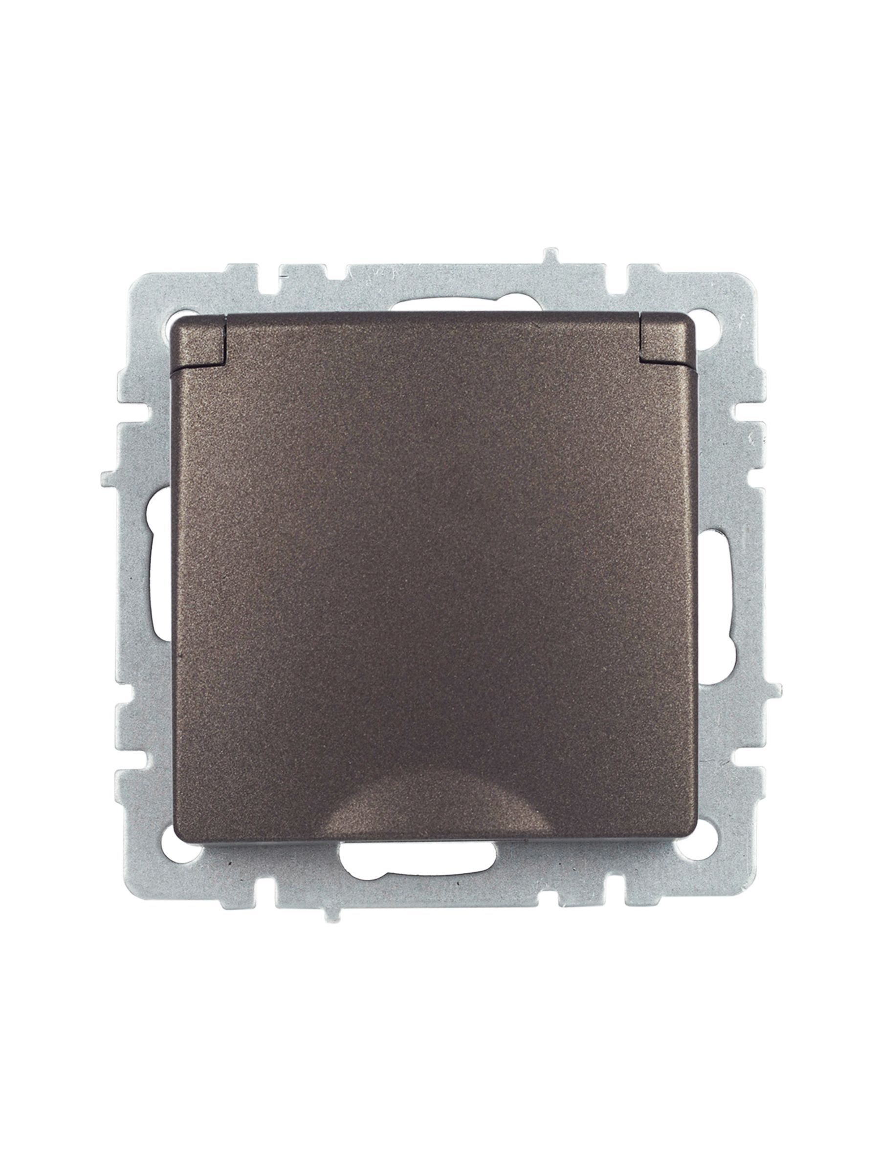 BRITE Розетка 1-местная с заземлением с защитными шторками и крышкой 16А IP20 РСбш10-3-БрТБ темная бронза IEK - Фото 4