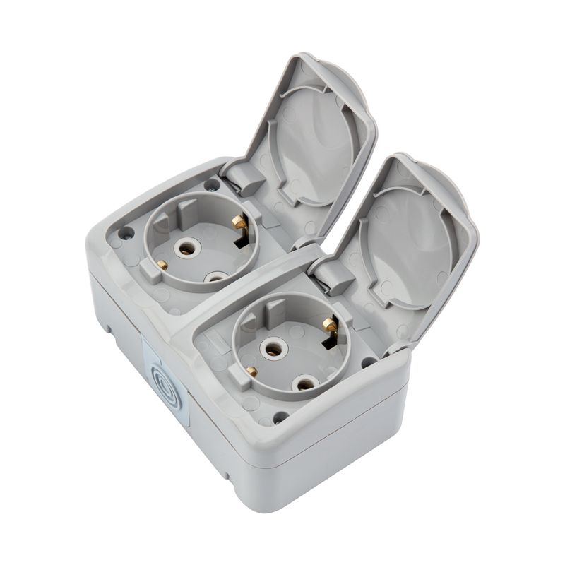 Блок горизонтальный 2 розетки Mini OG IP54 с/з, о/у, серый KRANZ - Фото 2