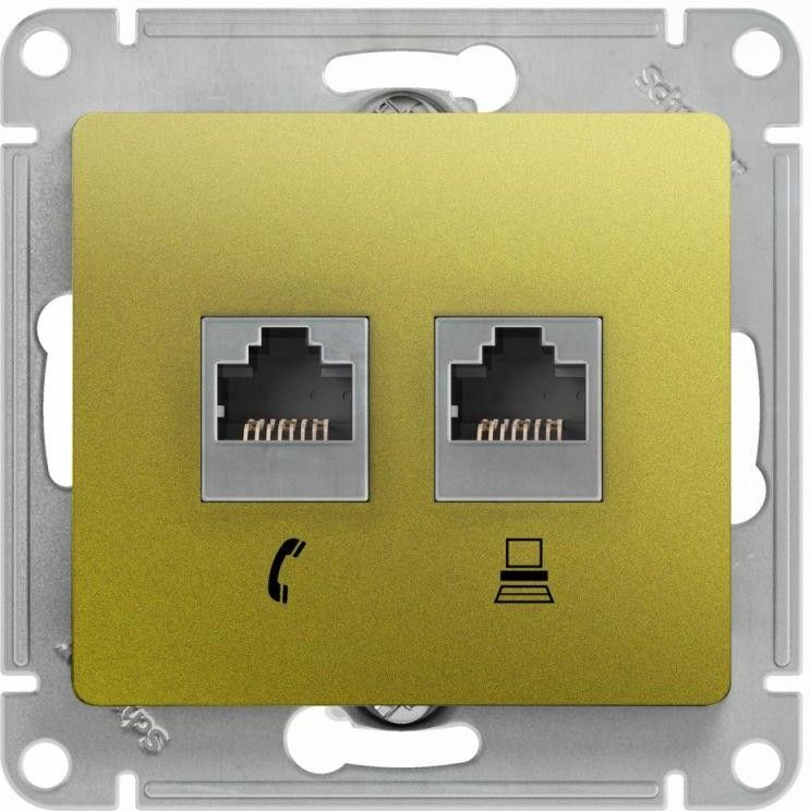 Розетка компьютерная + телефонная 2-м Glossa RJ45 + RJ11 кат.5E механизм фисташк. SE GSL001085