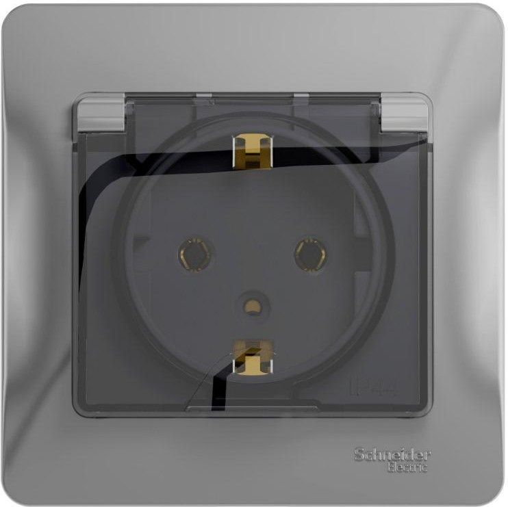 Розетка 1-м СП Glossa 16А IP20 с заземл. защ. шторки с крышкой в сборе алюм. SE GSL000346