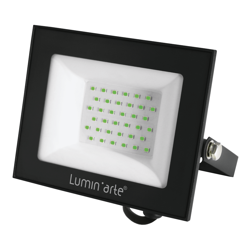 Светодиодный прожектор LUMIN'ARTE LFL-50W/07 50Вт зеленый цвет свечения IP65 серый корпус 140х103х28 1/40 LFL-50W/07