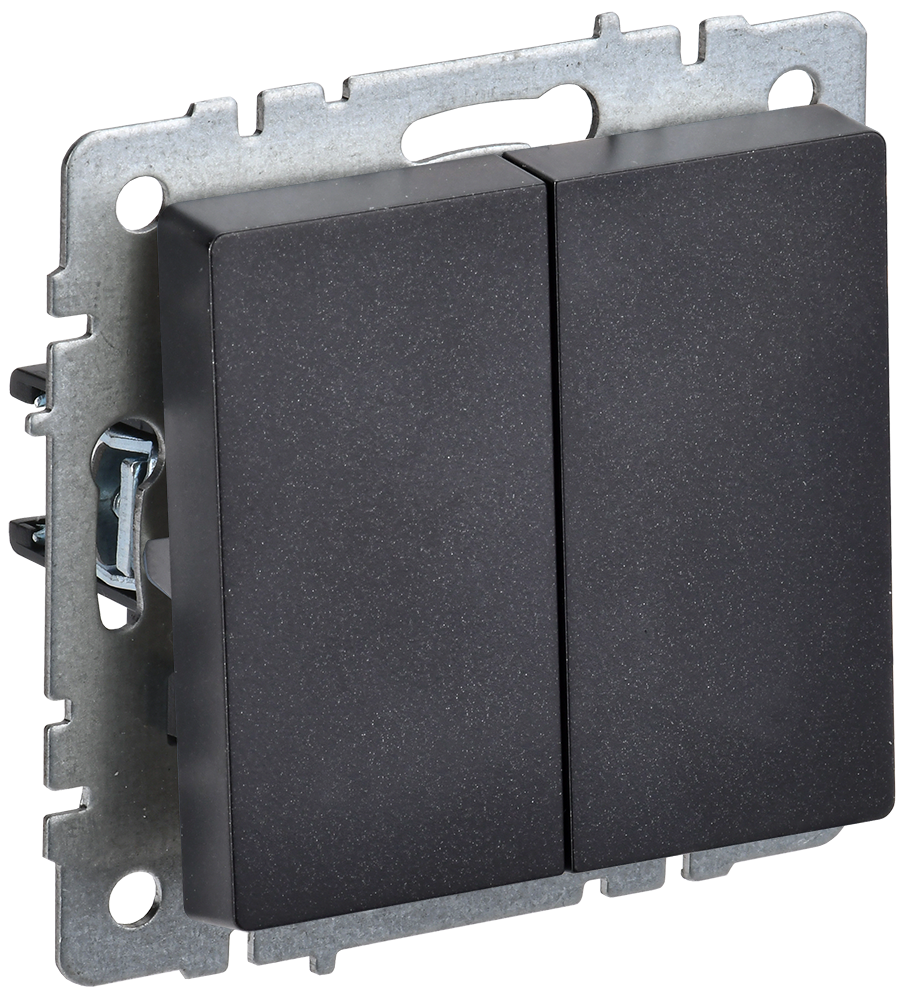 BRITE Выключатель 2-клавишный проходной 10А ВС10-2-6-БрЧ черный IEK BR-V22-0-10-K02