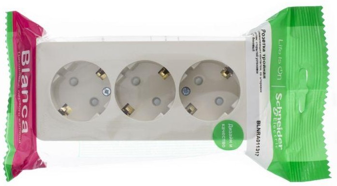 Розетка 3-м ОП Blanca 16А IP20 250В с заземл. защ. шторки с изолир. пластиной беж. SE BLNRA011317 - Фото 3