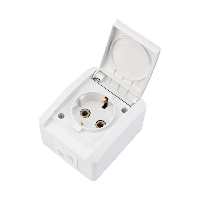 Розетка одноместная (керамика) INDUSTRIAL IP54 с/з, о/у, белая KRANZ - Фото 2