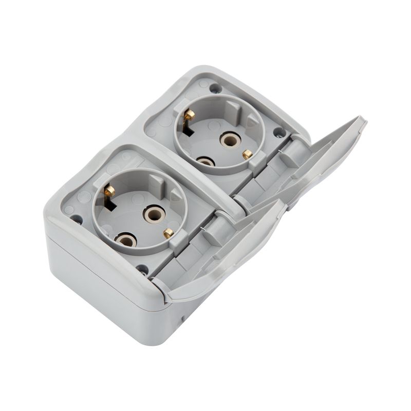 Блок горизонтальный 2 розетки (керамика) Mini OG IP54 с/з, о/у, серый KRANZ - Фото 3