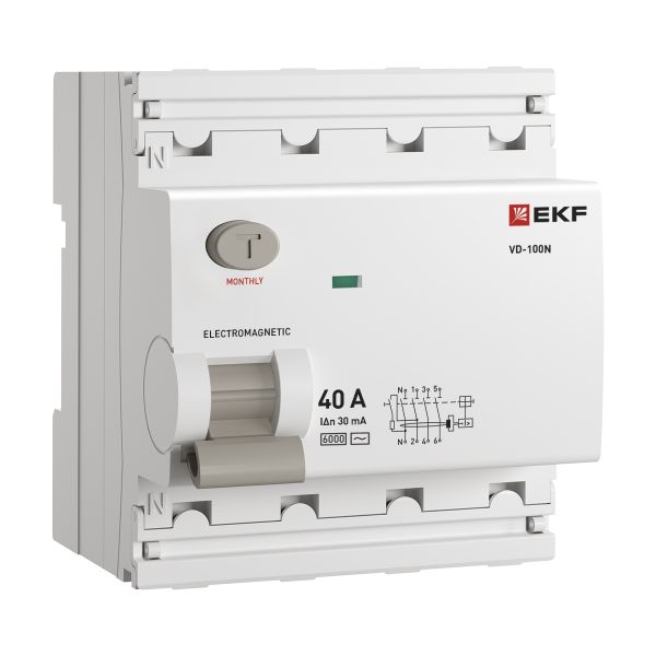 ВДТ ВД-100N 4P 40А 30мА AC эл-мех 6кА PROXIMA EKF E1046M4030