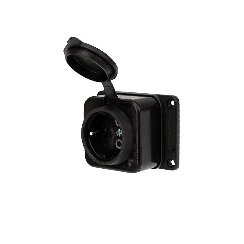 Розетка влагозащищенная с крышкой 1 гнездо, с/з, 16А, IP54, каучук, черная REXANT 111-111