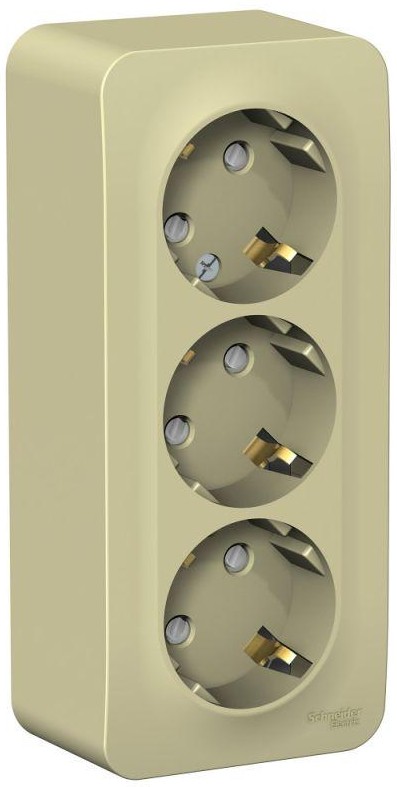 Розетка 3-м ОП Blanca 16А IP20 250В с заземл. защ. шторки с изолир. пластиной беж. SE BLNRA011317