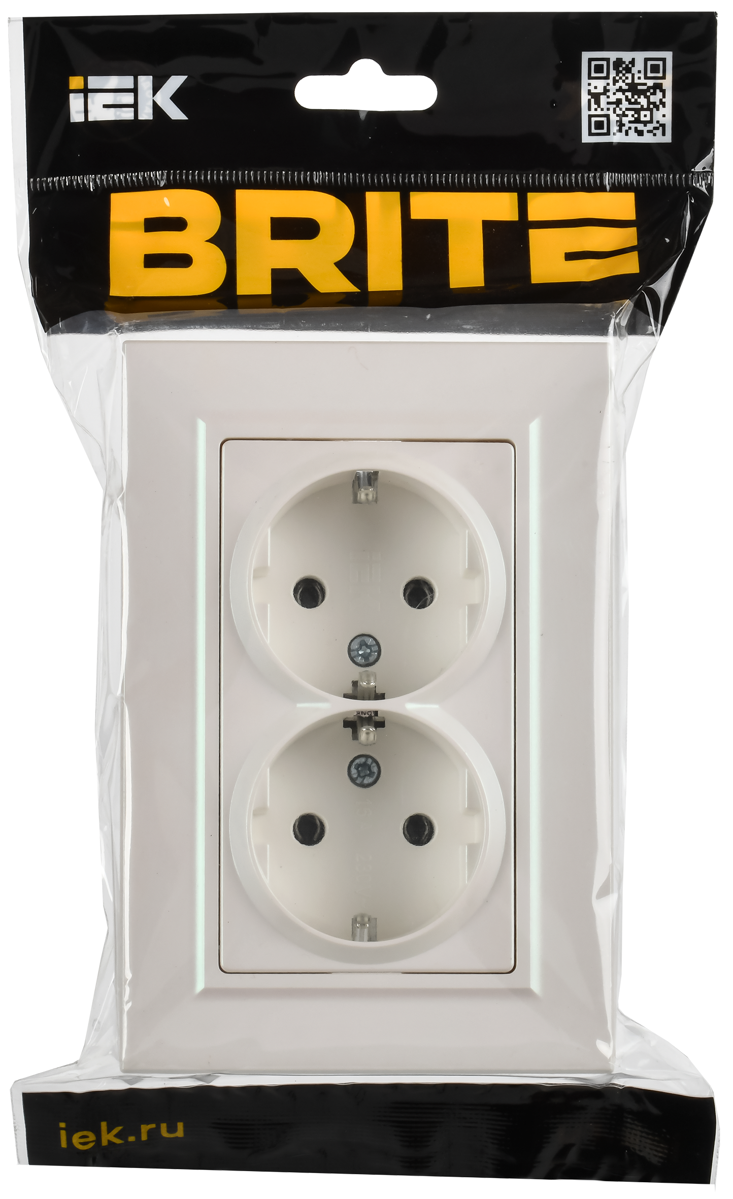 BRITE Розетка 2-местная с заземлением без защитных шторок плоская 16А в сборе РСПл12-3-БрЖ жемчуг IEK - Фото 2