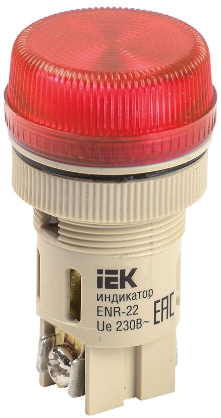 Лампа ENR-22 сигнальная d=22мм красный неон/240В цилиндр IEK