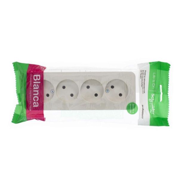 Розетка 4-м ОП Blanca 16А IP20 250В без заземл. без защ. шторок с изолир. пластиной беж. SE BLNRA000417 - Фото 2