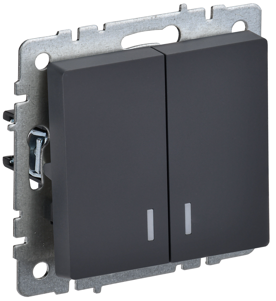 BRITE Выключатель 2-клавишный с индикацией 10А ВС10-2-1-БрГ графит IEK BR-V20-1-10-K53